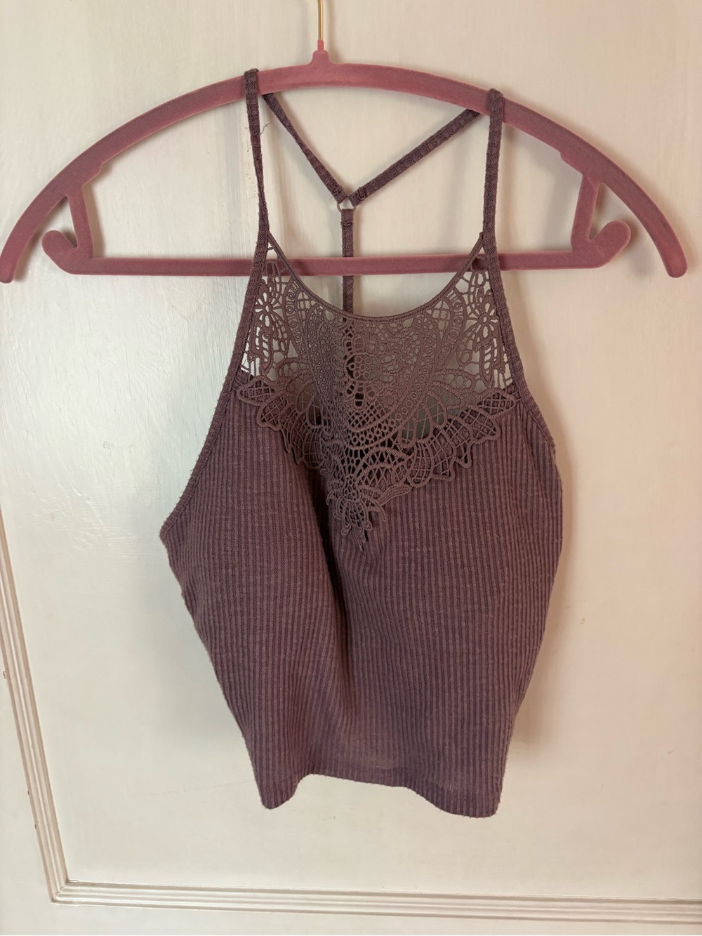 Lace-Trim Ribbed Tank Top - Mauve